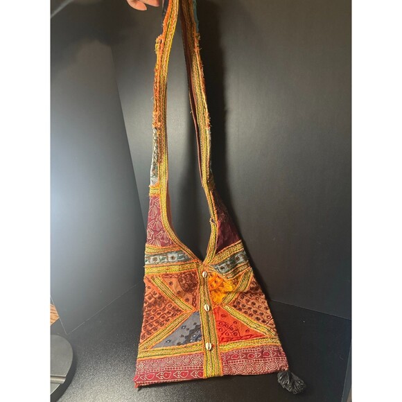 Boho Patchwork Sling Bag Embroidered Festival Tote - Picture 1 of 10